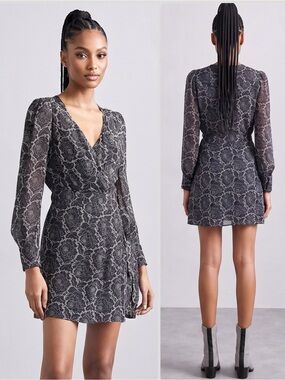 The Kooples Lace Roses Viscose Floral Print V-Neck Wrap Mini Dress NWT $385